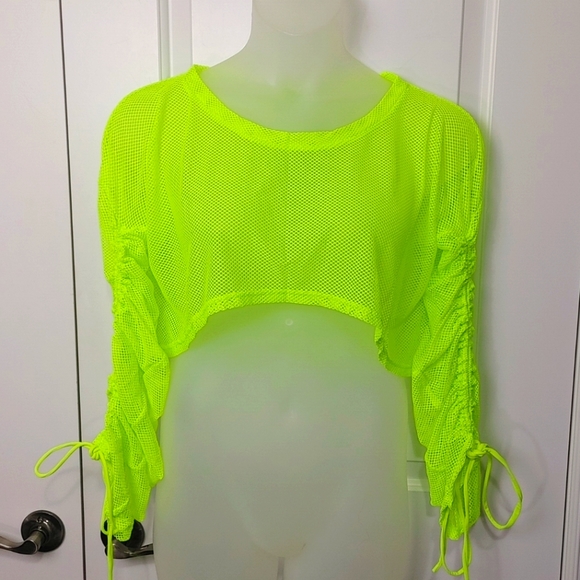 Cropped neon Yellow  swim cover up top - Picture 1 of 6